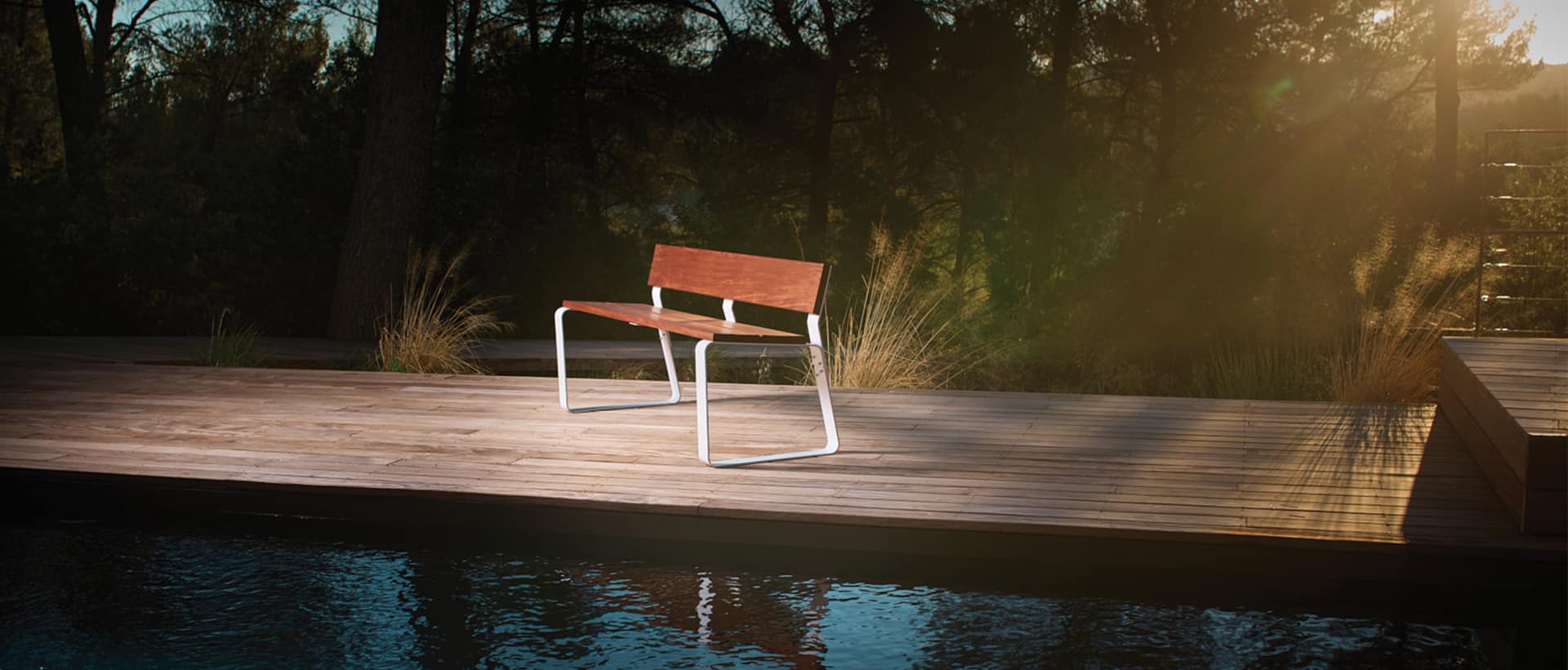 Public bench wood and steel KAISEKI | Mobilier Urbain - CYRIA