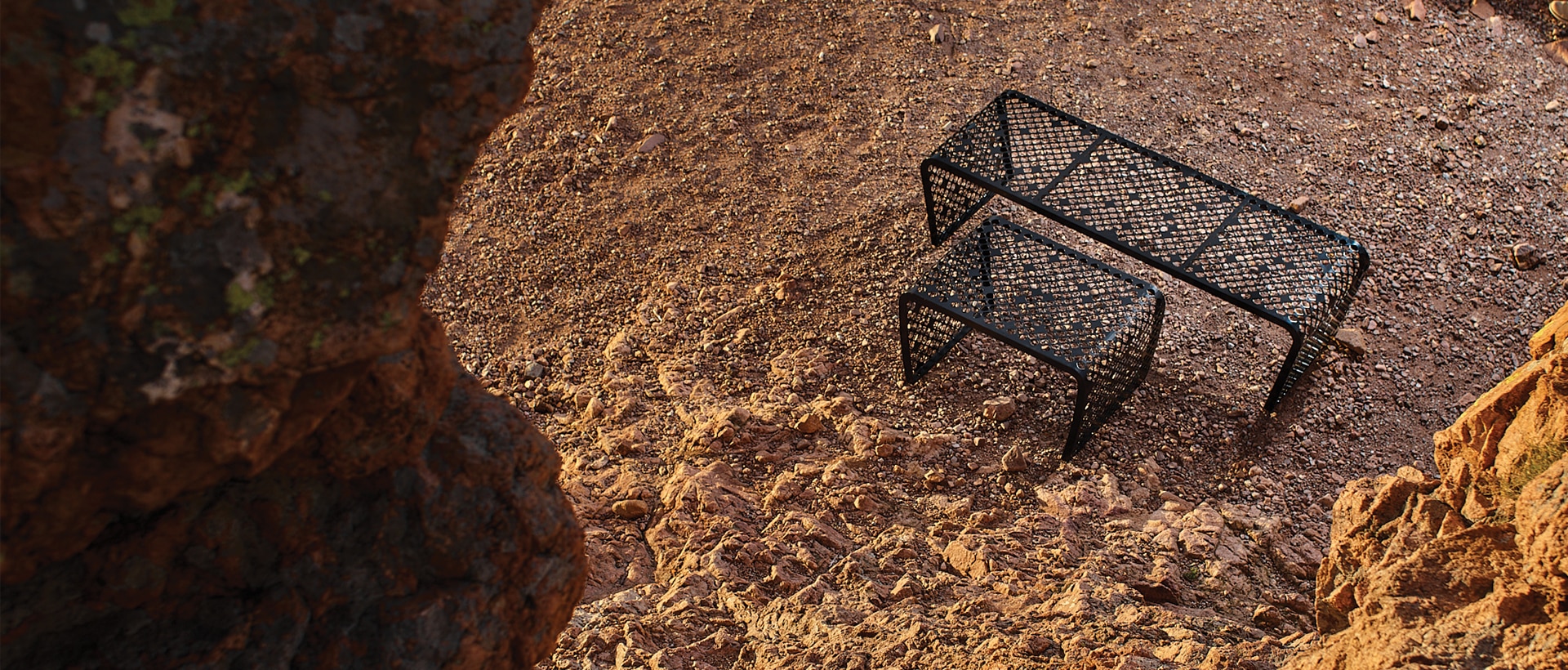 Banquette et tabouret, mobilier urbain Jean Michel Wilmotte