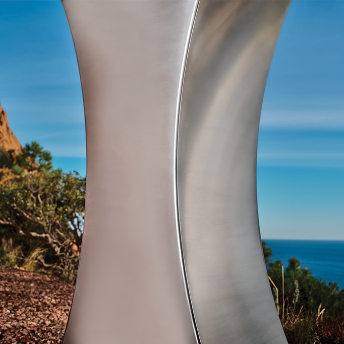 Detail view of the MISS FLOWER stainless steel planter manufactured by CYRIA, designer of urban flowering furniture
