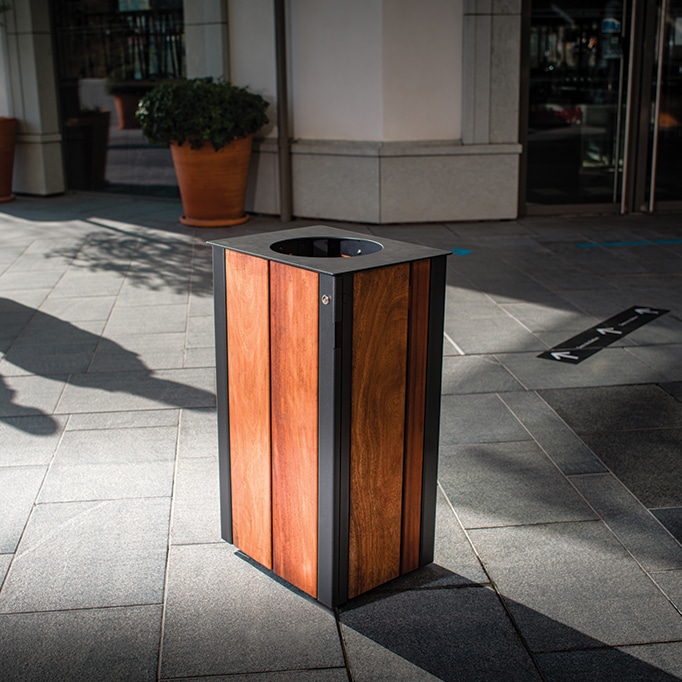 Wood and steel litter garbage can PYSA manufactured by Cyria mobilier urbain